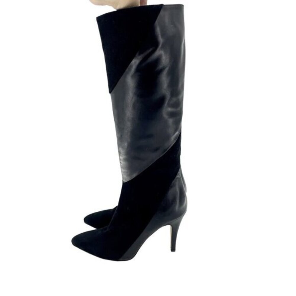 Bettye Muller Gigi Suede Leather Tall Black Stiletto Boots 38 EU New $559